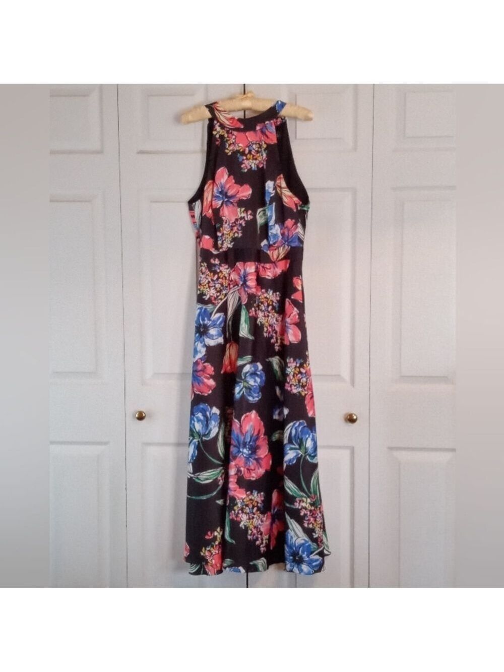 NWT Tahari ASL Black Floral Halter Maxi Dress, Size 10